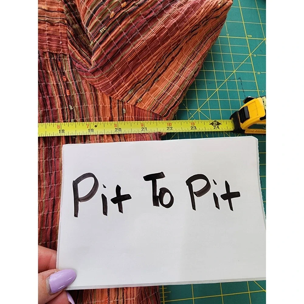 Drapers Damons Southwest Boho Top Crinkle Artsy Orange Button Up Women Large - Picture 5 of 8